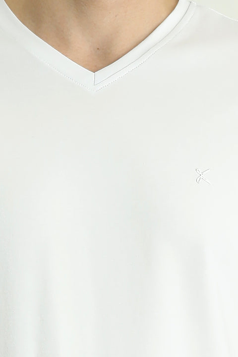 White V-Neck Slim Fit Narrow Cut Supreme Cotton Basic T-Shirt