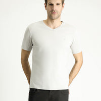 Stone V-Neck Slim Fit Narrow Cut Supreme Cotton Basic T-Shirt