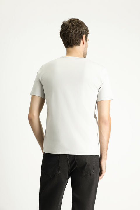 Stone V-Neck Slim Fit Narrow Cut Supreme Cotton Basic T-Shirt