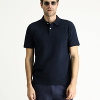Dark Navy Regular Fit Embroidered Cotton Polo Shirt