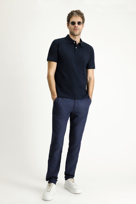 Dark Navy Regular Fit Embroidered Cotton Polo Shirt