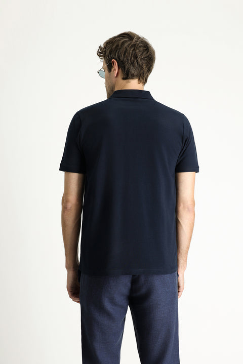 Dark Navy Regular Fit Embroidered Cotton Polo Shirt