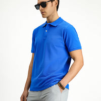 Navy Blue Regular Fit Embroidered Cotton Polo Shirt