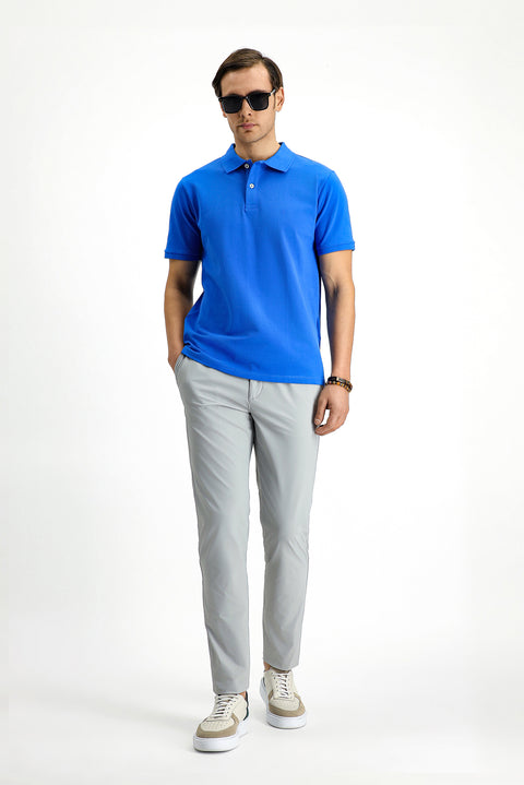 Navy Blue Regular Fit Embroidered Cotton Polo Shirt