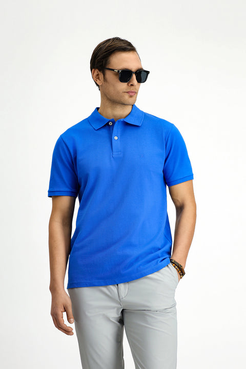 Navy Blue Regular Fit Embroidered Cotton Polo Shirt