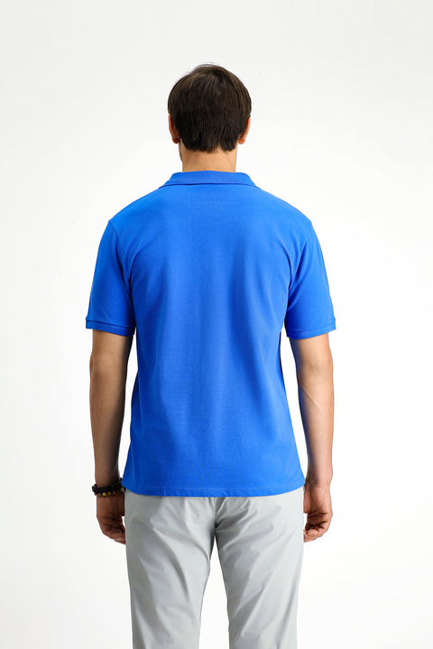 Navy Blue Regular Fit Embroidered Cotton Polo Shirt