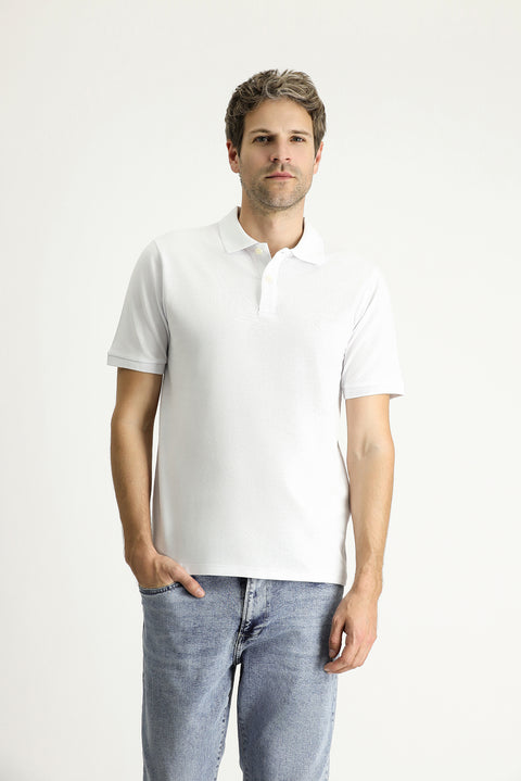 White Regular Fit Embroidered Cotton Polo Shirt