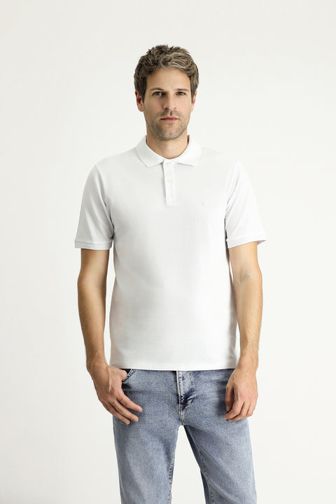 White Regular Fit Embroidered Cotton Polo Shirt