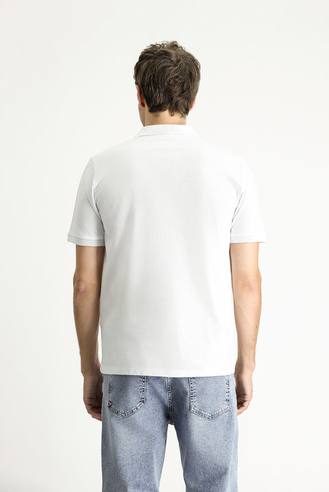 White Regular Fit Embroidered Cotton Polo Shirt
