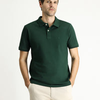 Dark Green Regular Fit Embroidered Cotton Polo Shirt