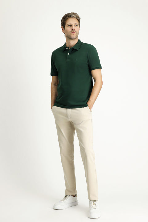 Dark Green Regular Fit Embroidered Cotton Polo Shirt
