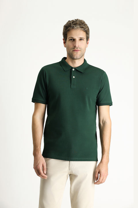 Dark Green Regular Fit Embroidered Cotton Polo Shirt