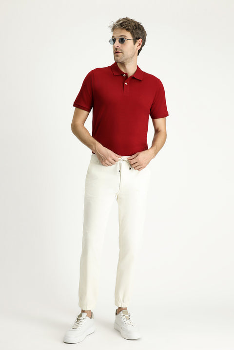 Dark Red Regular Fit Embroidered Cotton Polo Shirt