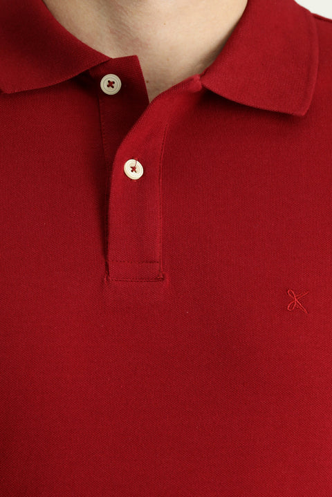Dark Red Regular Fit Embroidered Cotton Polo Shirt