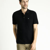 Black Regular Fit Embroidered Cotton Polo Shirt