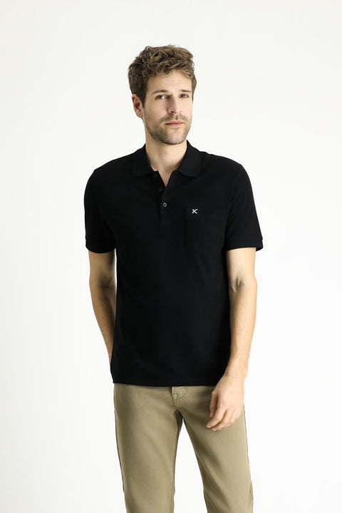 Black Regular Fit Embroidered Cotton Polo Shirt
