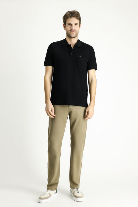 Black Regular Fit Embroidered Cotton Polo Shirt