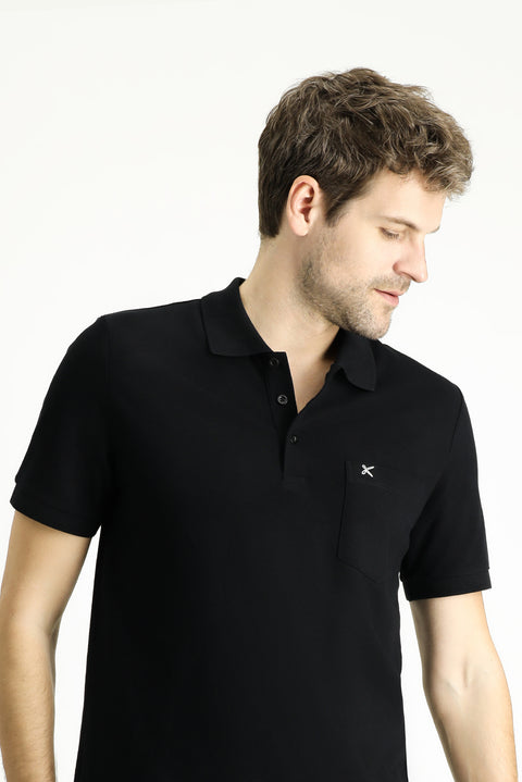 Black Regular Fit Embroidered Cotton Polo Shirt