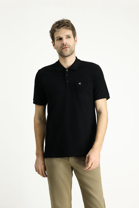 Black Regular Fit Embroidered Cotton Polo Shirt