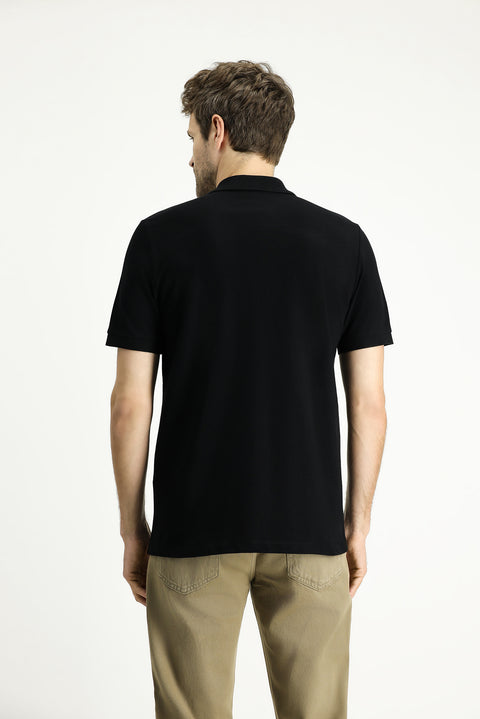 Black Regular Fit Embroidered Cotton Polo Shirt