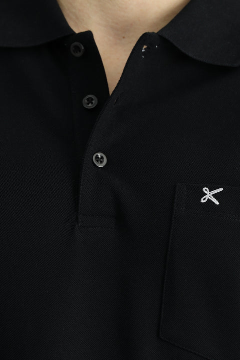 Black Regular Fit Embroidered Cotton Polo Shirt