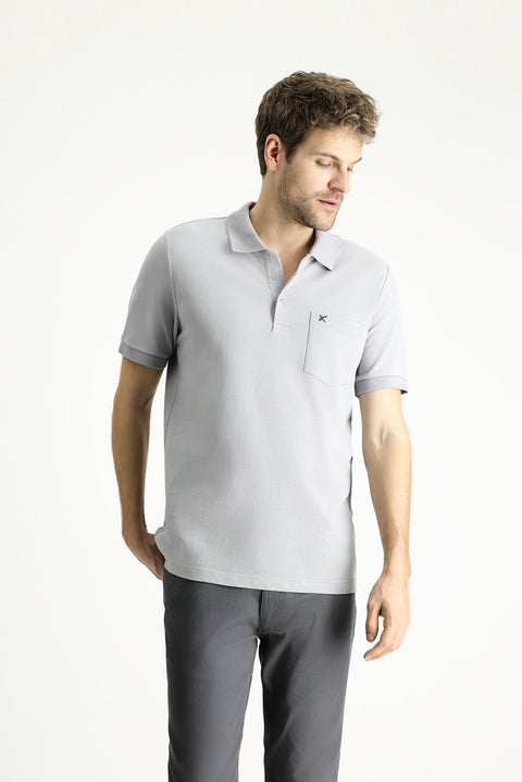 Medium Grey Regular Fit Embroidered Cotton Polo Shirt