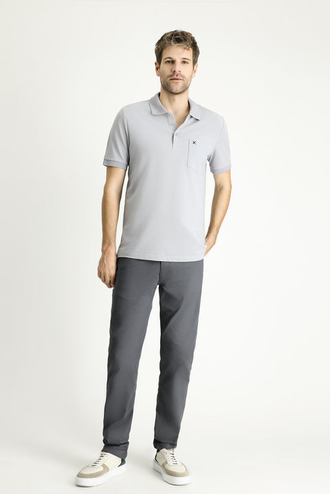 Medium Grey Regular Fit Embroidered Cotton Polo Shirt
