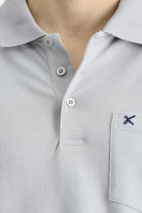 Medium Grey Regular Fit Embroidered Cotton Polo Shirt