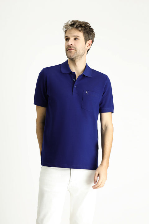 Medium Navy Regular Fit Embroidered Cotton Polo Shirt