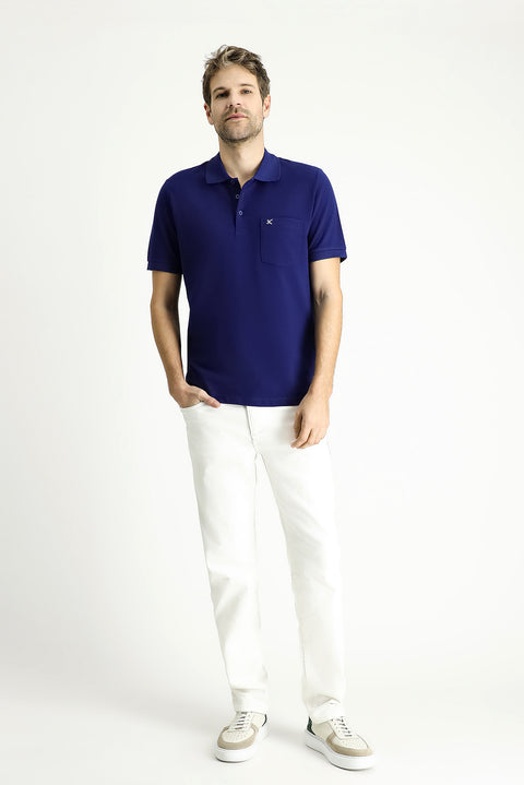 Medium Navy Regular Fit Embroidered Cotton Polo Shirt