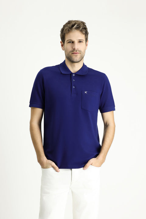 Medium Navy Regular Fit Embroidered Cotton Polo Shirt