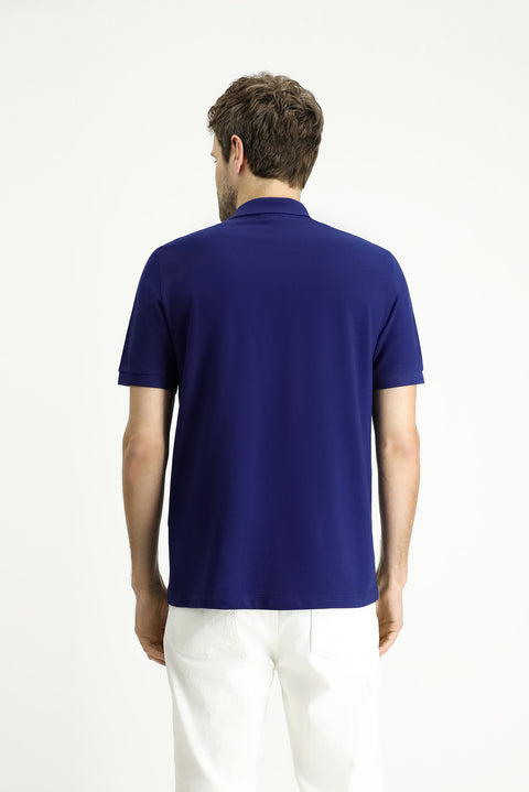 Medium Navy Regular Fit Embroidered Cotton Polo Shirt