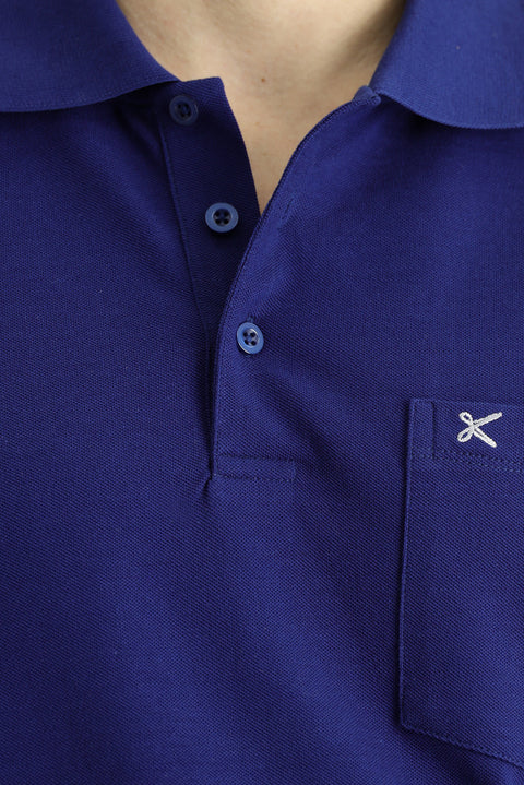 Medium Navy Regular Fit Embroidered Cotton Polo Shirt