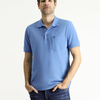 Aviator Blue Regular Fit Embroidered Cotton Polo Shirt