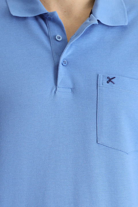 Aviator Blue Regular Fit Embroidered Cotton Polo Shirt