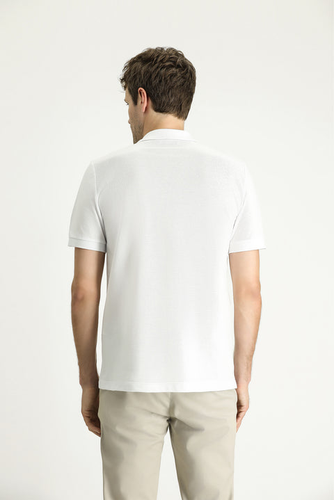 White Regular Fit Embroidered Cotton Polo Shirt