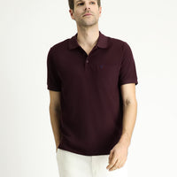 Dark Burgundy Regular Fit Embroidered Cotton Polo Shirt