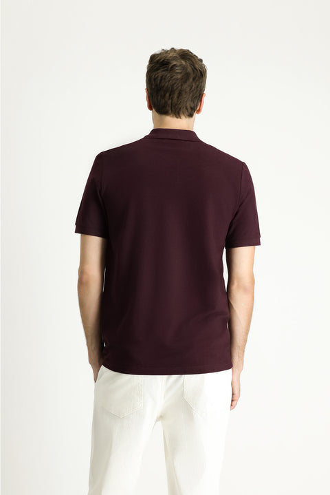 Dark Burgundy Regular Fit Embroidered Cotton Polo Shirt