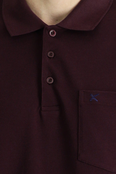 Dark Burgundy Regular Fit Embroidered Cotton Polo Shirt