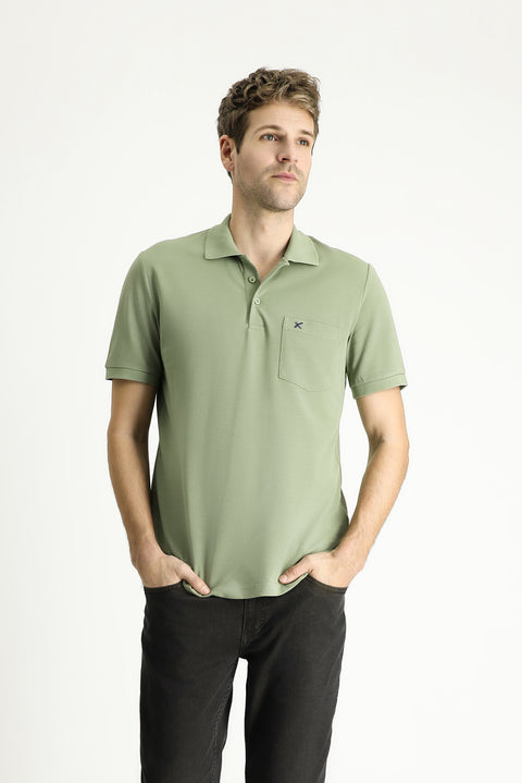 Forest Green Regular Fit Embroidered Cotton Polo Shirt