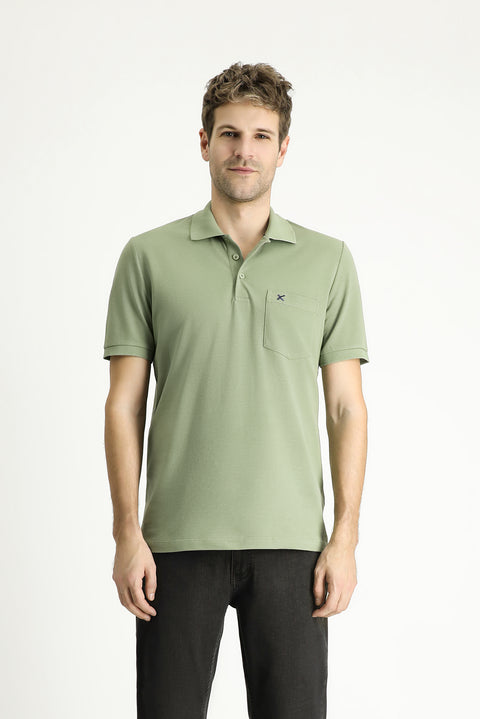 Forest Green Regular Fit Embroidered Cotton Polo Shirt
