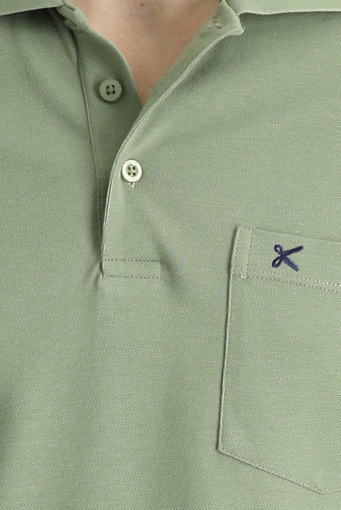 Forest Green Regular Fit Embroidered Cotton Polo Shirt