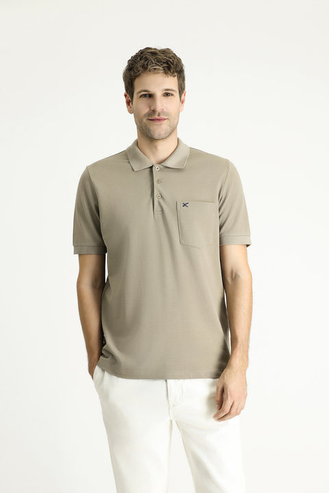 Medium Mink Regular Fit Embroidered Cotton Polo Shirt