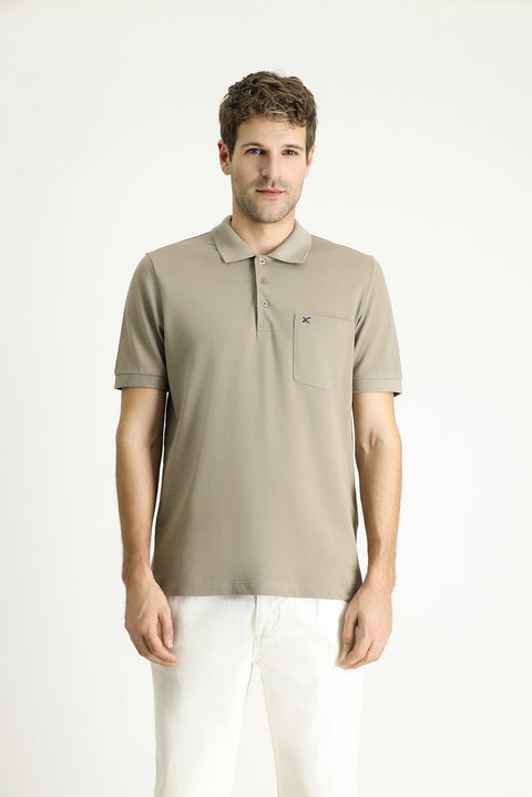 Medium Mink Regular Fit Embroidered Cotton Polo Shirt