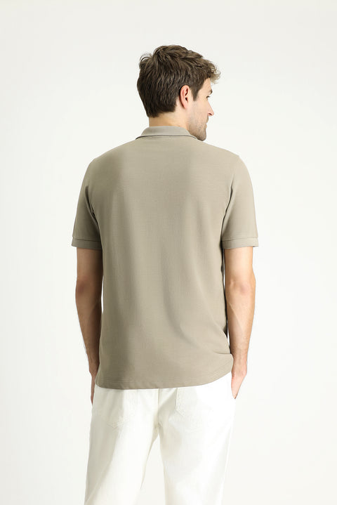 Medium Mink Regular Fit Embroidered Cotton Polo Shirt