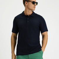 Dark Navy Slim Fit Cotton Polo Shirt with Pockets