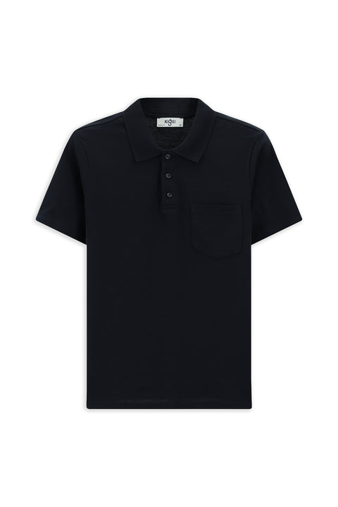 Dark Navy Slim Fit Cotton Polo Shirt with Pockets