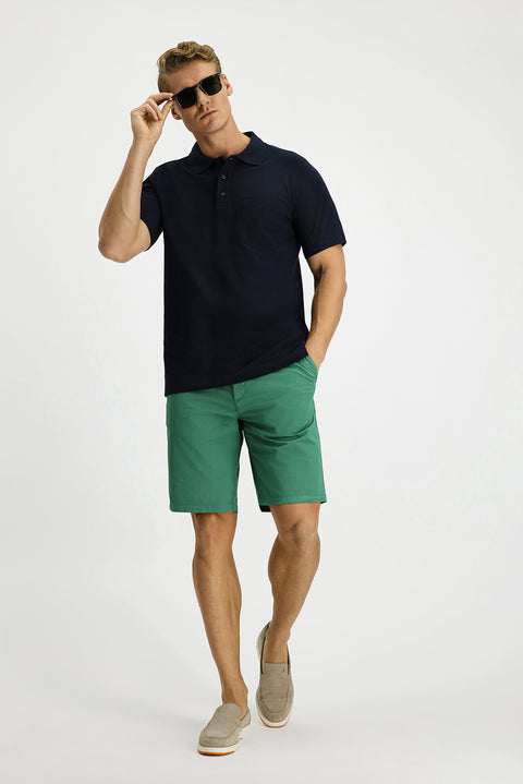 Dark Navy Slim Fit Cotton Polo Shirt with Pockets