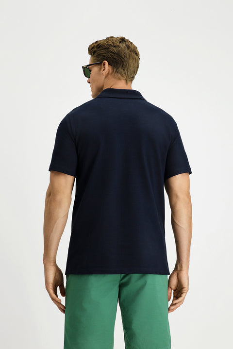 Dark Navy Slim Fit Cotton Polo Shirt with Pockets