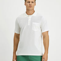 White Slim Fit Narrow Cut Cotton Polo Shirt with Pockets